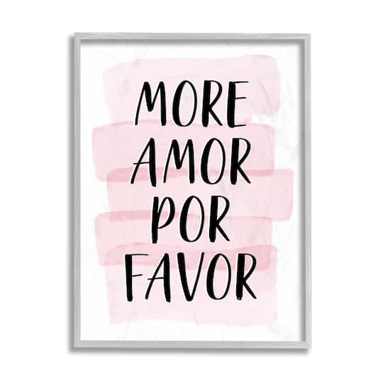 Stupell Industries More Amor Por Favor Phrase Pink Highlight in Frame Wall Art